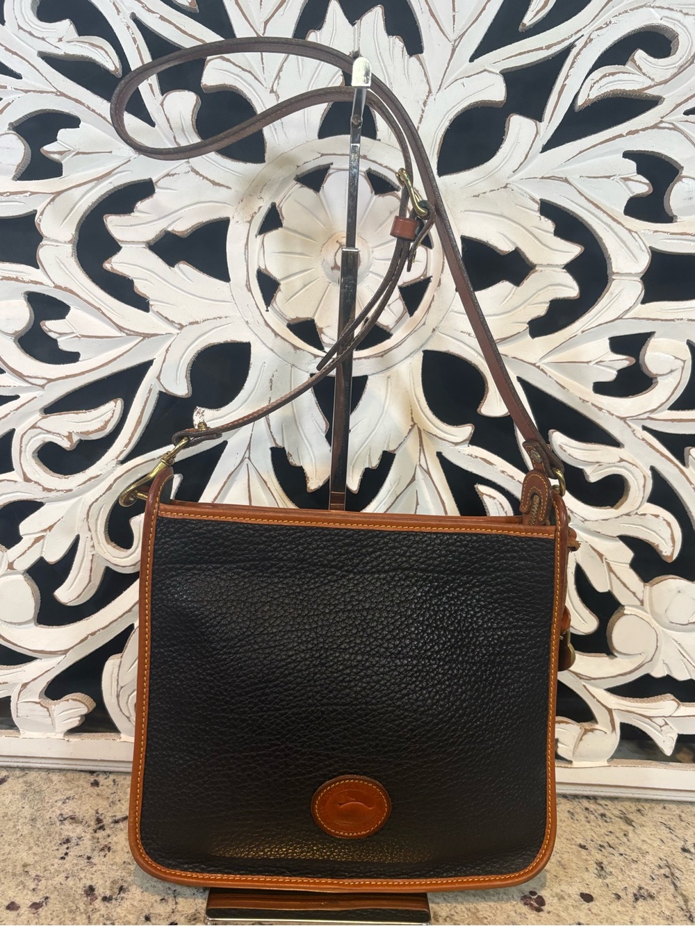 Dooney & Bourke Black Pebbled Leather Crossbody Bag with Brown Trim - Picture 4 of 15